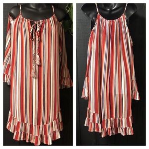 Cozy Casual Striped Cold-Shoulder Dress